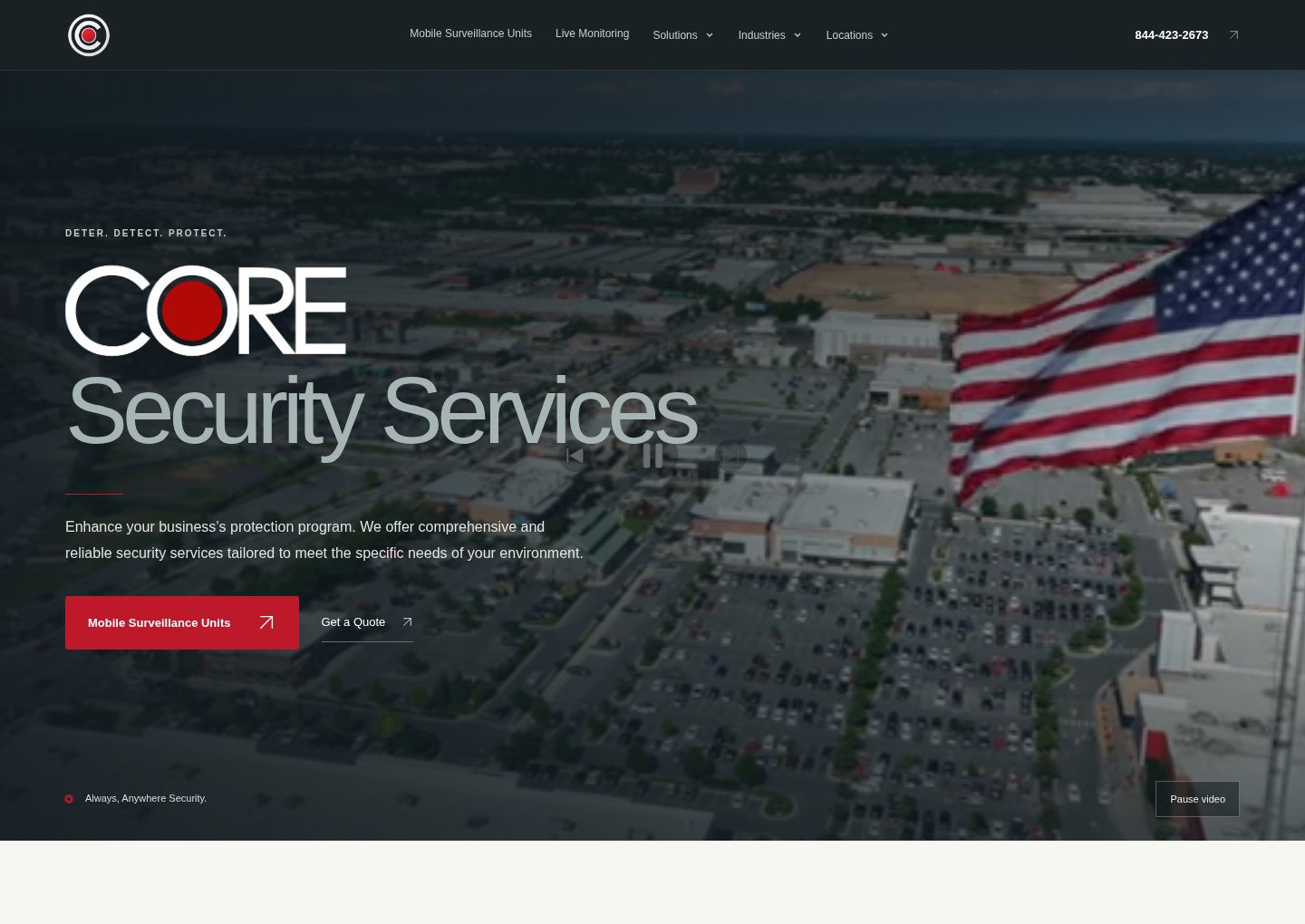 CORE Security home page with its custom services-led layout